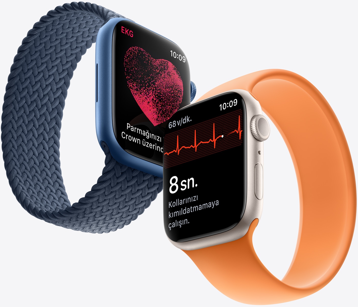 EKG çekin. Ne zaman isterseniz.  EKG uygulaması sayesinde Apple Watch Series 7 tek derivasyonlu elektrokardiyografiye benzer EKG sonuçları sunabiliyor. Bu, giyilebilir teknoloji alanında çok önemli bir başarı. Çünkü bu sayede doktorlar kritik verileri görebiliyor, sizin de içiniz rahat ediyor.
