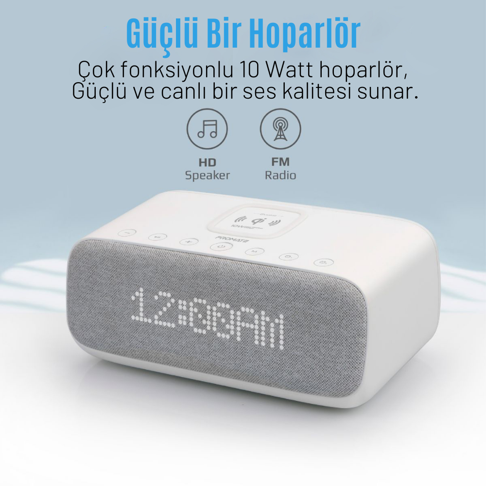 Oda Dolduran Güçlü 10W Hoparlör :  10W Stereo Hoparlörler sayesinde gelişmiş ses performansıyla en sevdiğiniz müziği kablosuz olarak aktarın. En yeni yerleşik teknolojisi, net, zengin ses sunarken, muhteşem bas, daha büyük ve genel olarak inanılmaz bir ses deneyimi için sesi iyileştirir.  Gelişmiş Bluetooth 5.0 Teknolojisi :  Bu muhteşem Bluetooth hoparlör saati, hızlı ve istikrarlı bir bağlantı sağlayan en son Bluetooth 5.0 teknolojisini benimser, böylece en sevdiğiniz müziği ruh halinize ve rahatınıza göre doğrudan akıllı telefonunuzdan, tabletinizden veya dizüstü bilgisayarınızdan çalabilirsiniz.