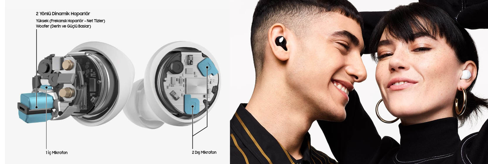 SAMSUNG GALAXY BUDS PLUS Ses deneyiminizi değiştiren kulaklık.   Karşınızda Galaxy Buds+. Zengin tizler ve derin baslarla AKG ses kalitesi sunan 2 yönlü hoparlörler, kristal netliğinde telefon görüşmeleri için uyum sağlayan 3 mikrofonlu sistem ve uzun ömürlü piliyle seçkin bir dinleme deneyimi sağlayan ilk kablosuz kulaklığımız.