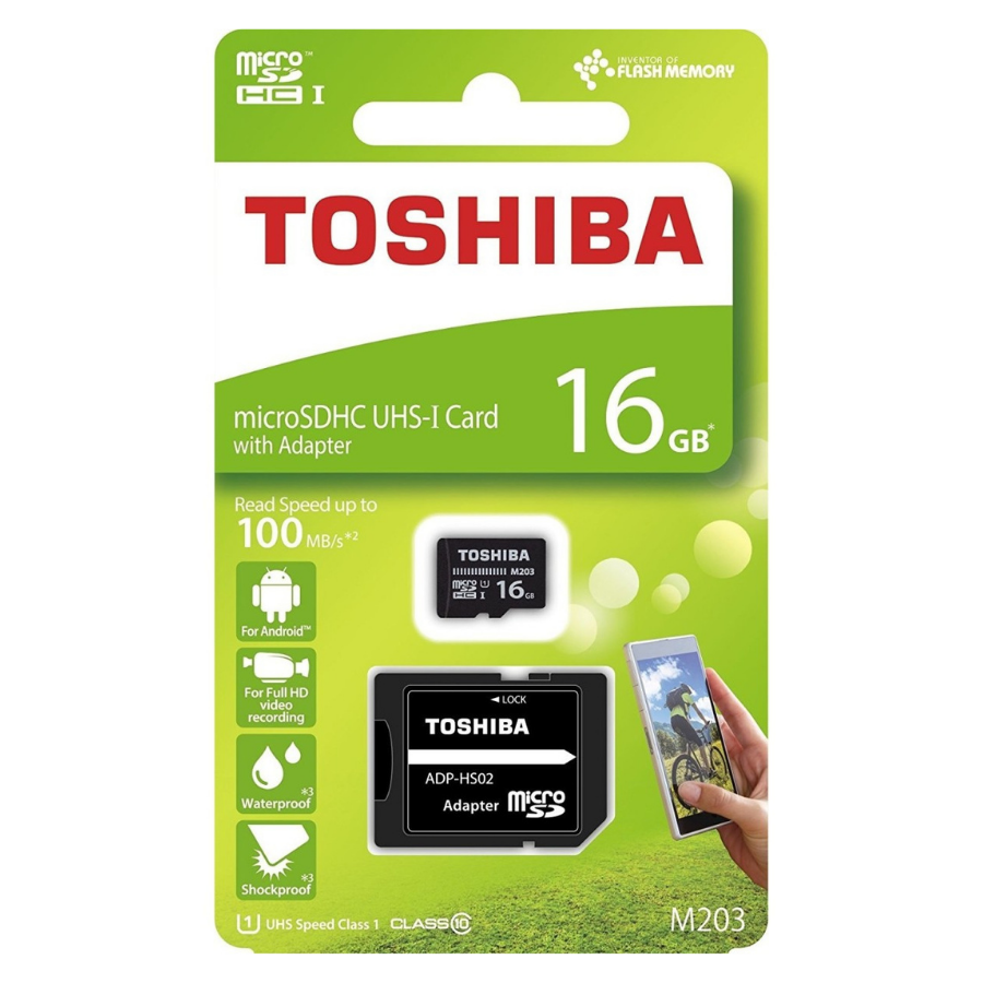 Toshiba 16 GB Micro SD HC UHS-1 Class 10 Hafıza Kartı   TEKNIK ÖZELLIKLER Kapasite 16 GB Arayüz microSDXC ™, UHS-I Hız sınıfı Sınıf 10, UHS Hız Sınıfı 1 Okuma hızı 100 MB / s Boyutlar 15.0 mm (L) x 11.0 mm (W) x 1.0 mm (H)