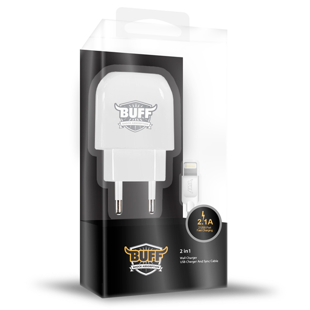 Buff Dual USB Charger Lightning İOS Şarj Seti beyaz telefondukkani.com.tr den satın alabilirsiniz.