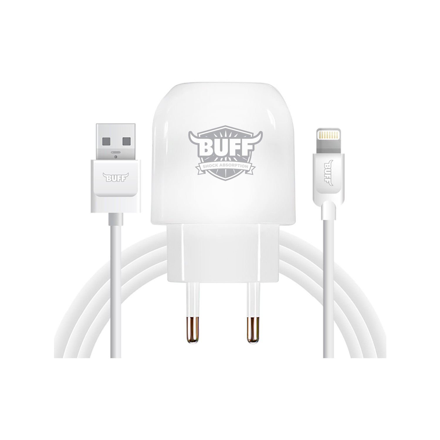 Buff Dual USB Charger Lightning İOS Şarj Seti beyaz telefondukkani.com.tr den satın alabilirsiniz.