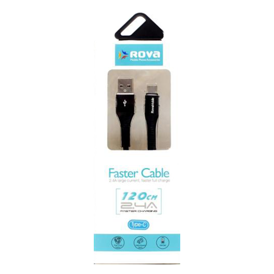 Rova Type C 2.4A Hızlı Şarj Kablosu 120 cm Siyah telefondukkani.com.tr den satın alabilirsiniz.