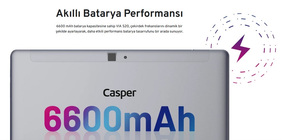Akıllı BAtarya Performansı Casper Via S20 3 GB Ram 32 GB Silver 10'' Tablet