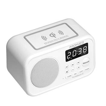 Promate TimeBase-3 Kablosuz Bluetooth Hoparlör ve Alarmlı, FM Radyolu Kablosuz Şarj Cihazı
